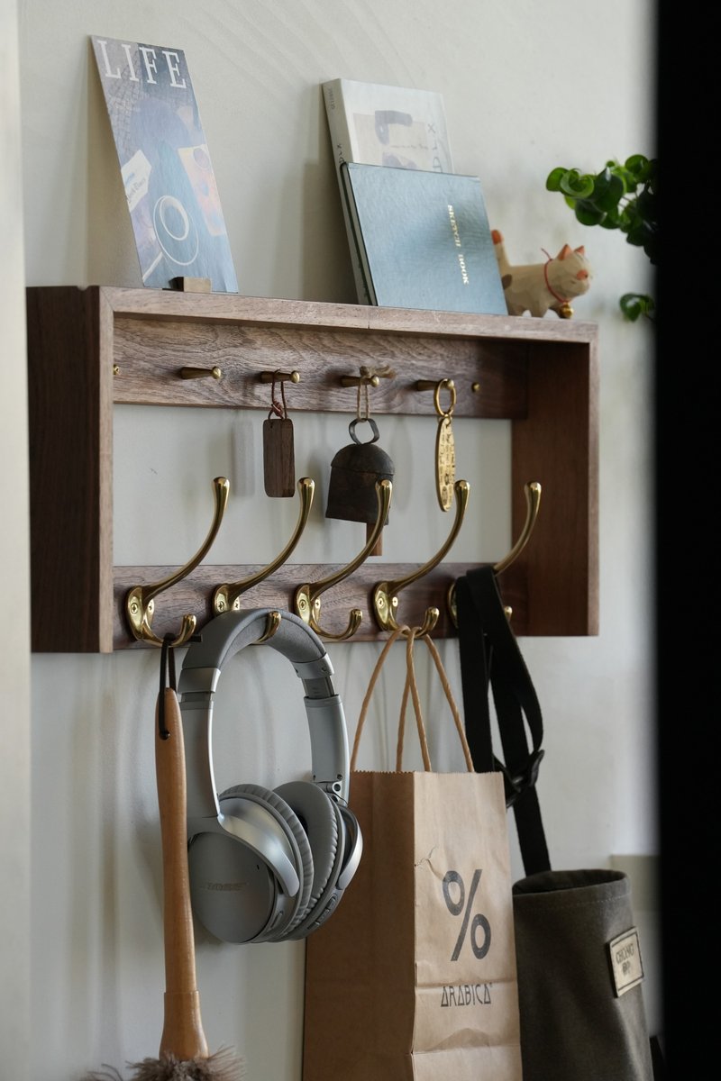 Multifunctional wall-mounted entrance storage back shelf coat hook wall storage rack - Hangers & Hooks - Wood 