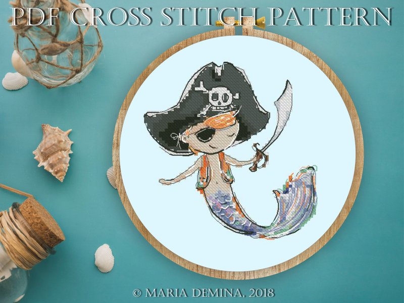 Merboy - Little Pirate PDF cross stitch pattern - 手工藝教學/工具書 - 其他材質 