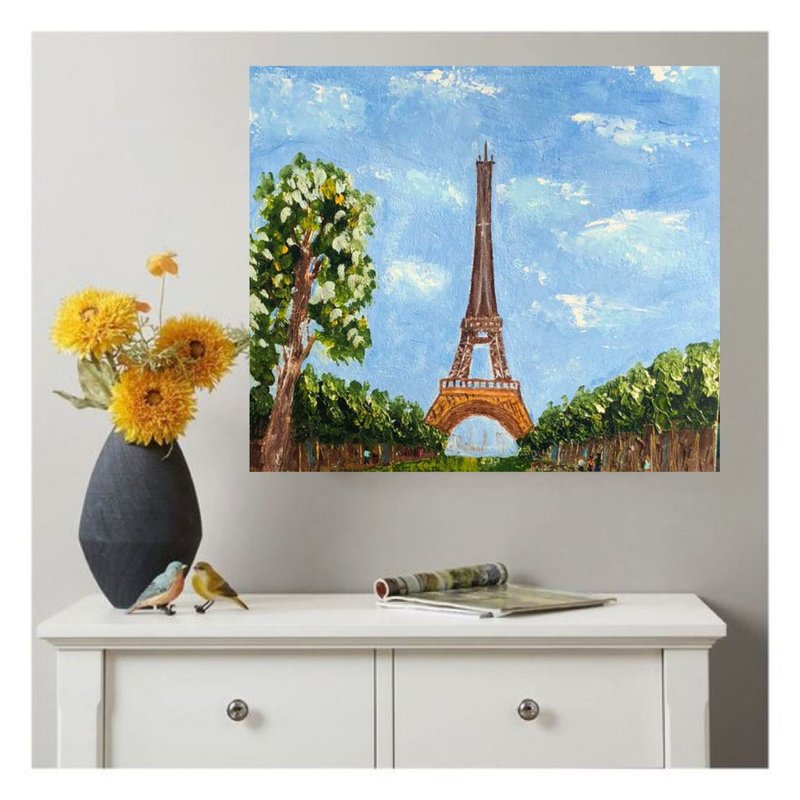 Cityscape Original oil painting Tower City Painting Eiffel Tower impasto art - Wall Décor - Other Materials Multicolor