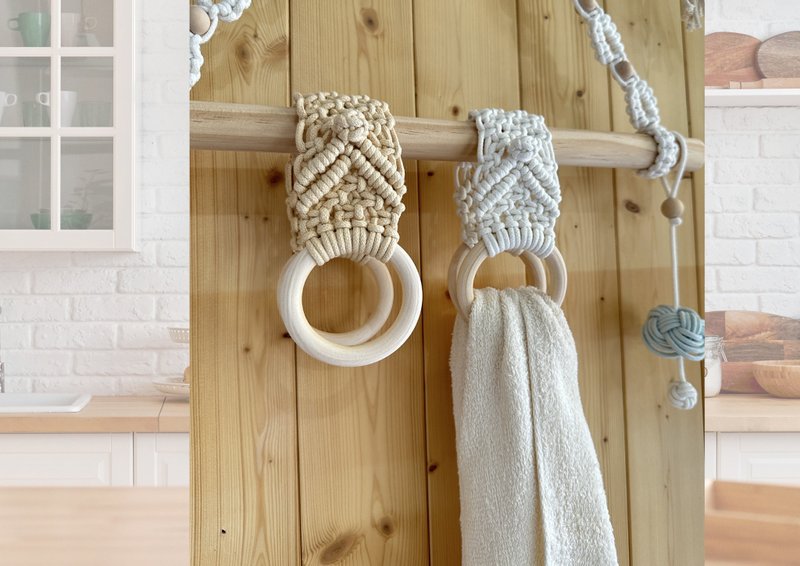 DIY Macrame Towel Holder Tutorial Kits, Wooden Ring, Cream and White - เย็บปัก/ถักทอ/ใยขนแกะ - ผ้าฝ้าย/ผ้าลินิน 