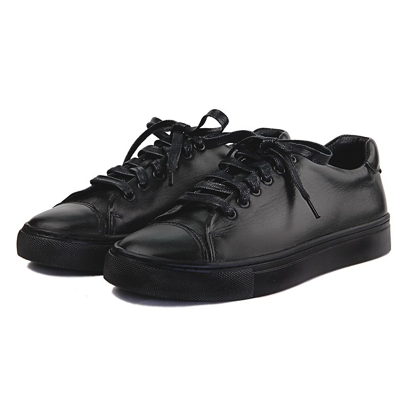 Leather Sneaker W1072 Black - รองเท้าลำลองผู้ชาย - หนังแท้ สีดำ