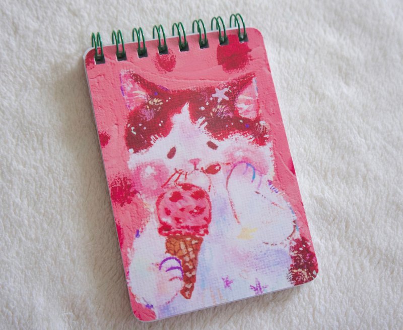 Strawberry Ice Cream Cat Ring Notepad - สมุดบันทึก/สมุดปฏิทิน - กระดาษ สีแดง