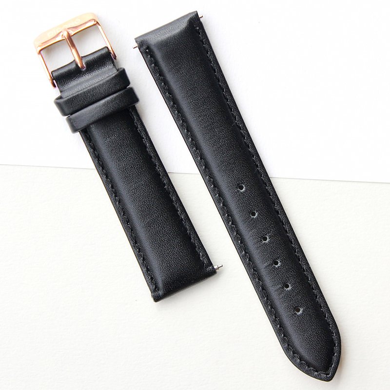 【PICONO】20mm black leather strap-Rosegold - สายนาฬิกา - หนังแท้ 