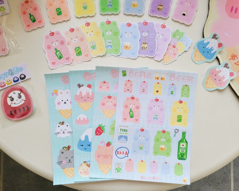 Come and buy Drunk Bear VS Animal Waterproof Stickers - สติกเกอร์ - กระดาษ 