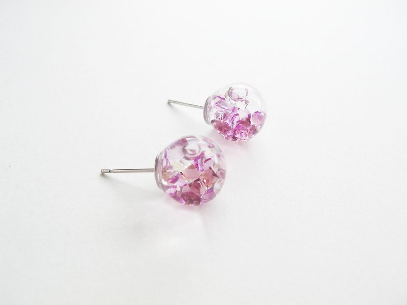 ＊Rosy Garden＊Purple crystal water inside glass ball stud earrings - Earrings & Clip-ons - Glass Purple