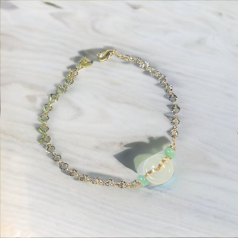 [May ‧Peace] Ice jadeite peace buckle bracelet 14K gold-filled | Natural Burmese jade A grade jadeite | - สร้อยข้อมือ - หยก สีใส