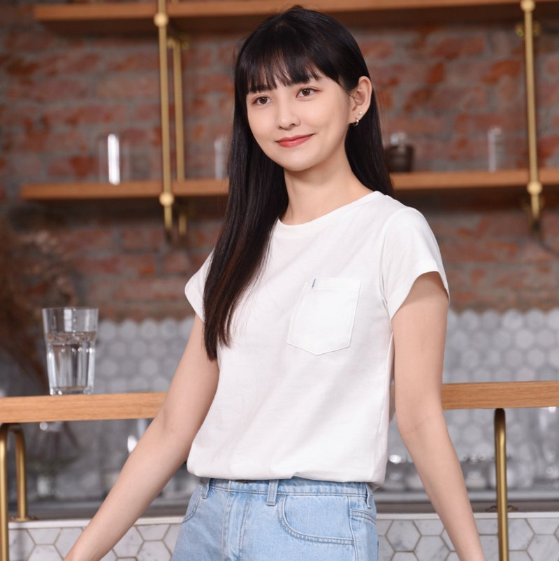 Original 口袋藍鵲T∣藍鵲電繡。鮮奶白經典素T。絲滑純棉共7色 - 女 T 恤 - 棉．麻 