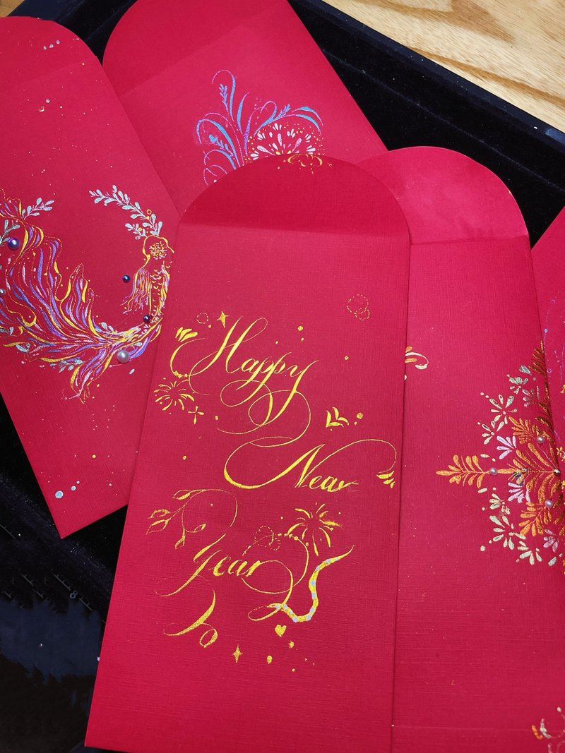 2025 Year of the Snake hand-painted design New Year auspicious and festive red envelope bags 3 pieces/5 pieces - Chinese New Year - Paper Red