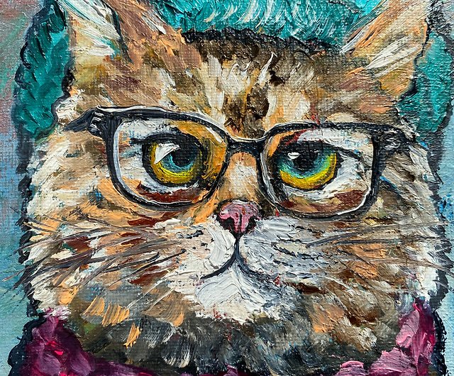 猫の絵動物の肖像画オリジナルアート厚塗り絵画キャンバスアートワーク