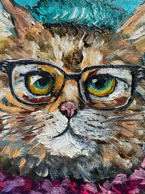 猫の絵動物の肖像画オリジナルアート厚塗り絵画キャンバスアートワーク