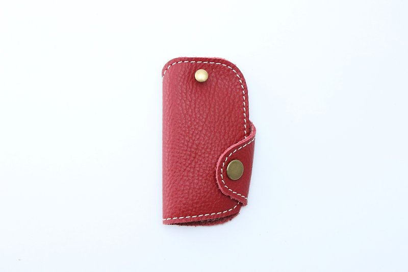 皮革鑰匙包短版－紅/可刻字 - 鑰匙圈/鑰匙包 - 真皮 紅色