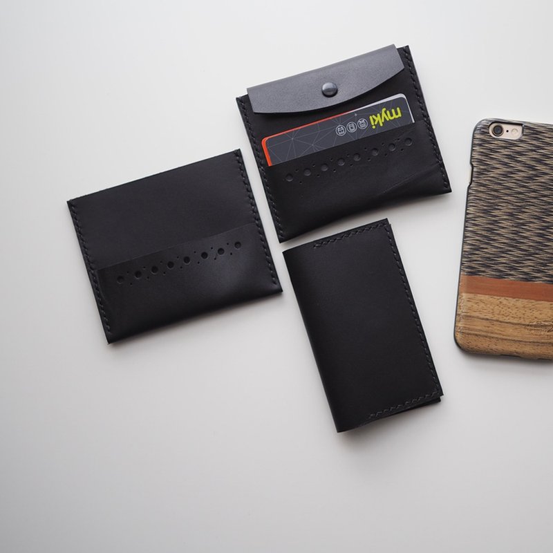 Leather Card Holder零錢卡皮夾-L028(翻蓋), A set of L026+L028 - 錢包/皮夾/長短夾 - 真皮 黑色