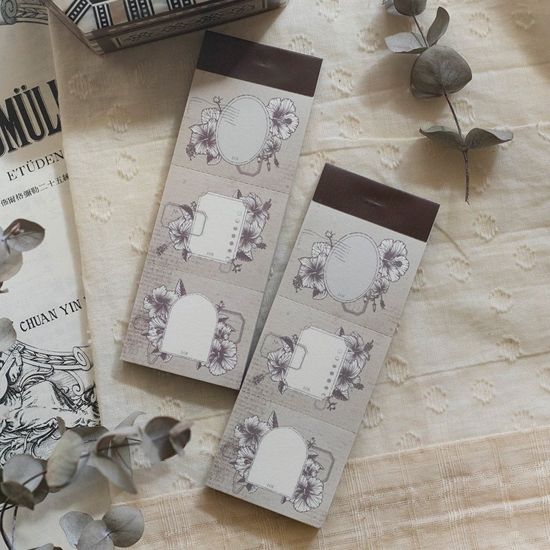舊書頁 - 朱槿花框 便箋本 - 便條紙/便利貼 - 紙 灰色