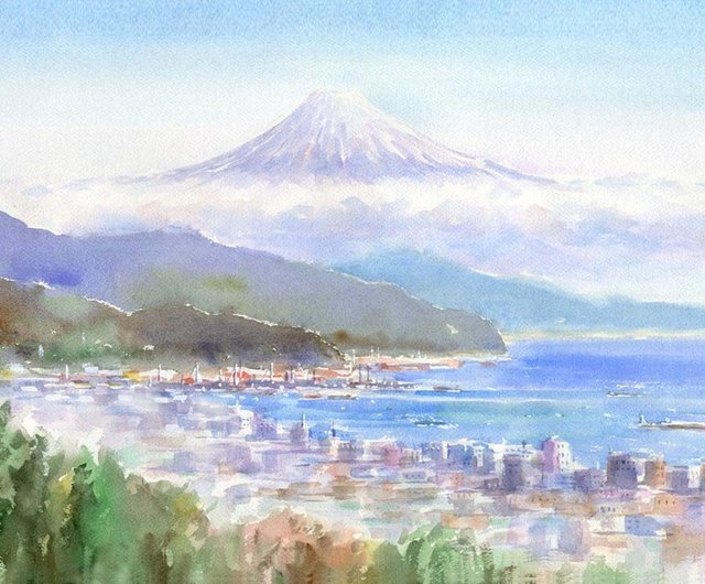 受注制作します　水彩画原画　富士山遠望