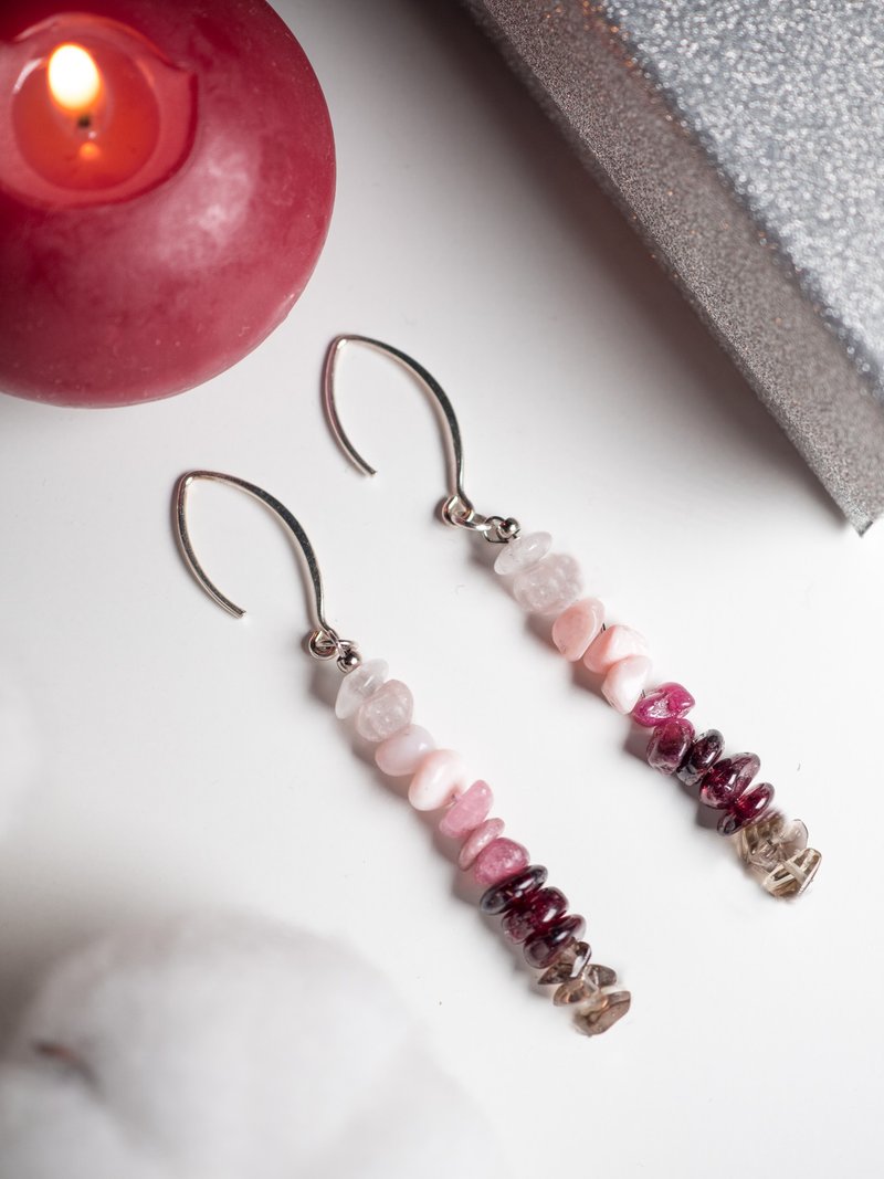 925 silver Earrings, Garnet, Pink Tourmaline, Smoky Quartz, Opal, Rose Quartz - 耳環/耳夾/耳骨夾 - 寶石 紅色