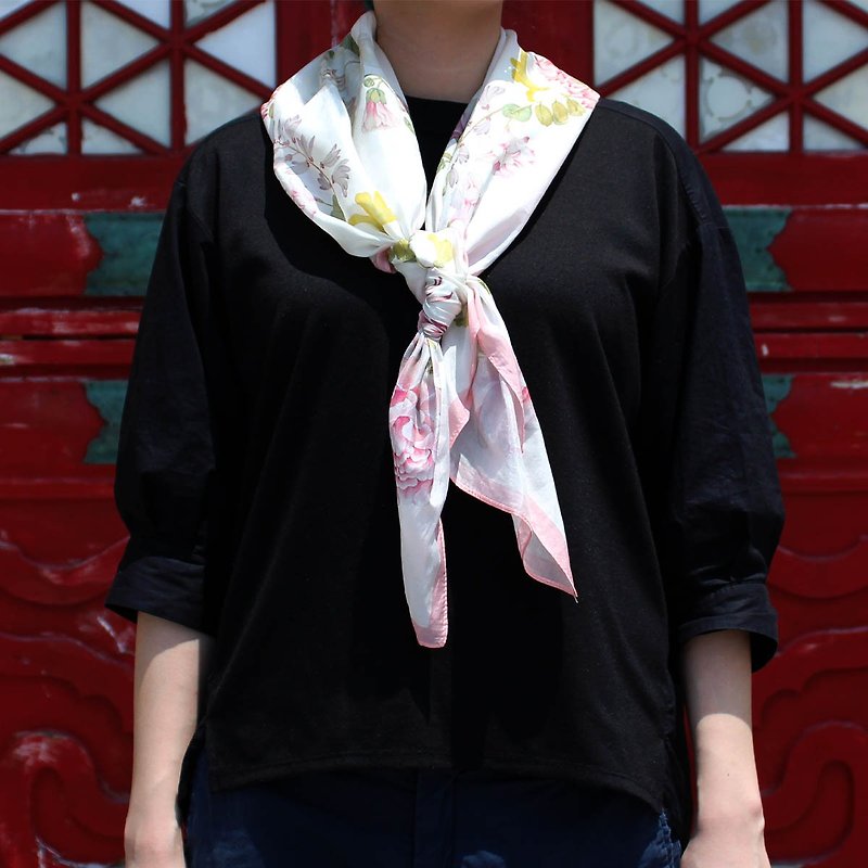 Silky Square Scarf: A Collection of Spring Fortune - Handkerchiefs & Pocket Squares - Cotton & Hemp 