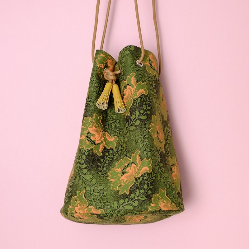 アフリカンファブリックバスケットバッグ - 手提包/手提袋 - 棉．麻 綠色