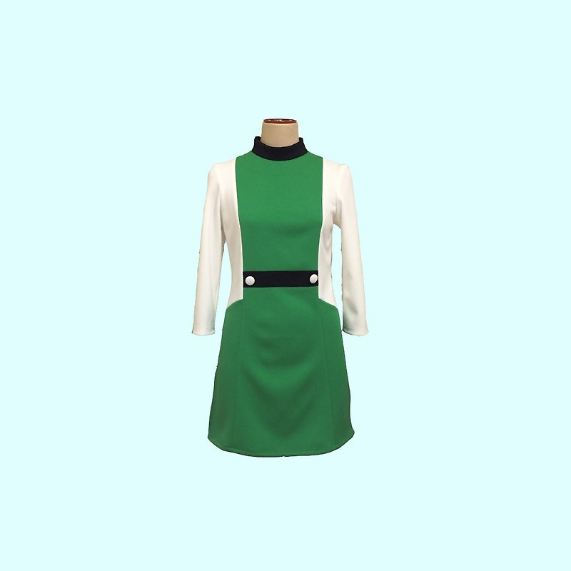 retro one-piece dress glenn - ชุดเดรส - เส้นใยสังเคราะห์ สีเขียว