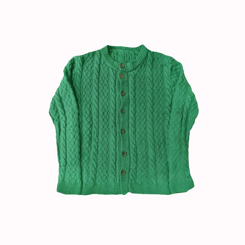 • 愛頭牌 •Vintage Aran Style Sweater Cardigan古著愛爾蘭漁 - 男毛衣/針織衫 - 其他人造纖維 綠色