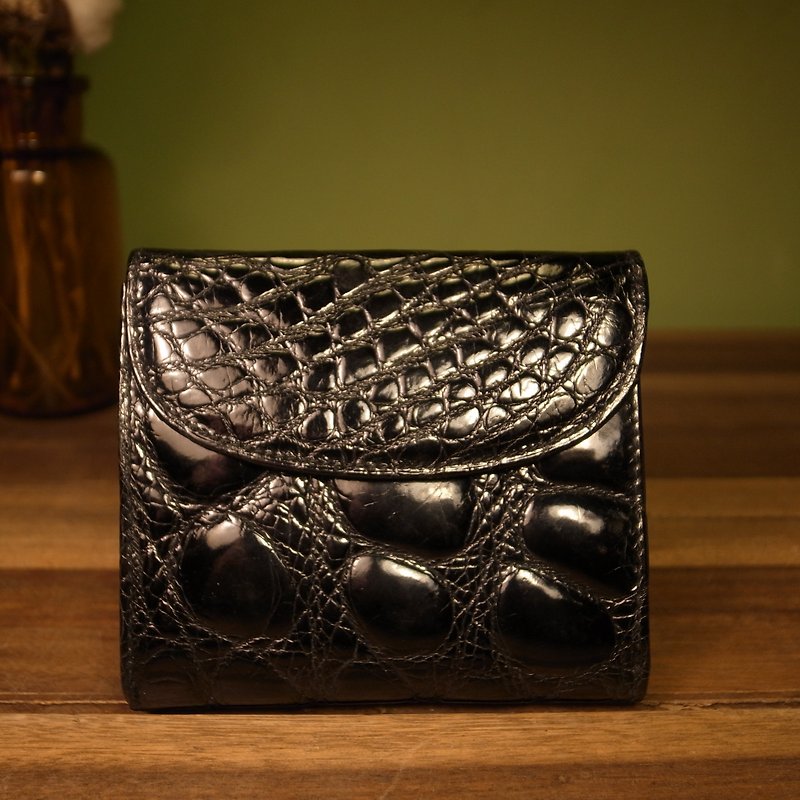 Old bone shiny crocodile leather short clip VINTAGE - Wallets - Genuine Leather Black