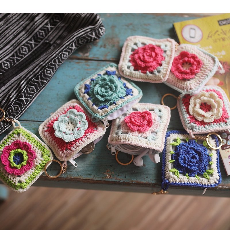 Coin purse card bag small bag wool crochet bag handmade - กระเป๋าใส่เหรียญ - ผ้าฝ้าย/ผ้าลินิน 
