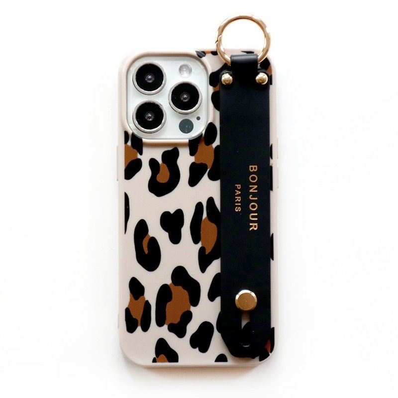 iPhone16/15/14/13/12 Girls Series-French Little Sister Beige Leopard Print Phone Case - เคส/ซองมือถือ - พลาสติก สีกากี