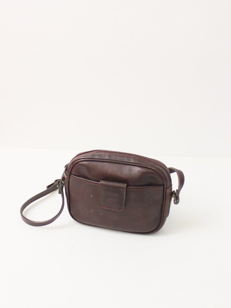 復古真皮棕色輕便外出包肩背包歐洲古董包 European Vintage Bag - 側背包/斜背包 - 真皮 咖啡色