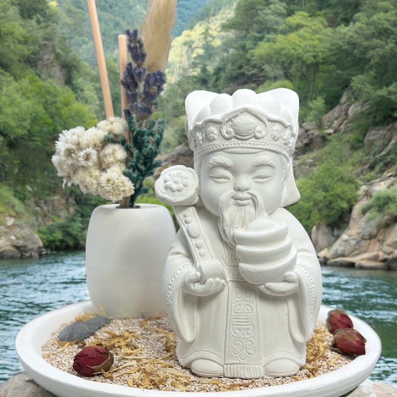 佛藝新美學 藝術香氛擴香 土地公(財神爺) 永生花多彩圓盤組 - 公仔/玩偶 - 水泥 白色