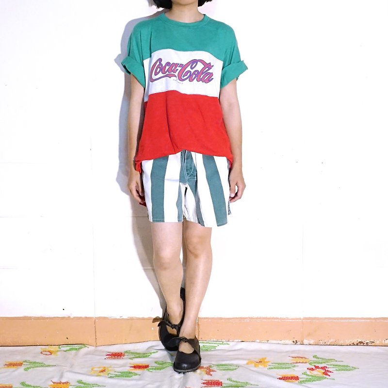 棉．麻 帽T/大學T 紅色 - BajuTua/古著/ 80's 美國製可口可樂三色橫條紋T-shirt