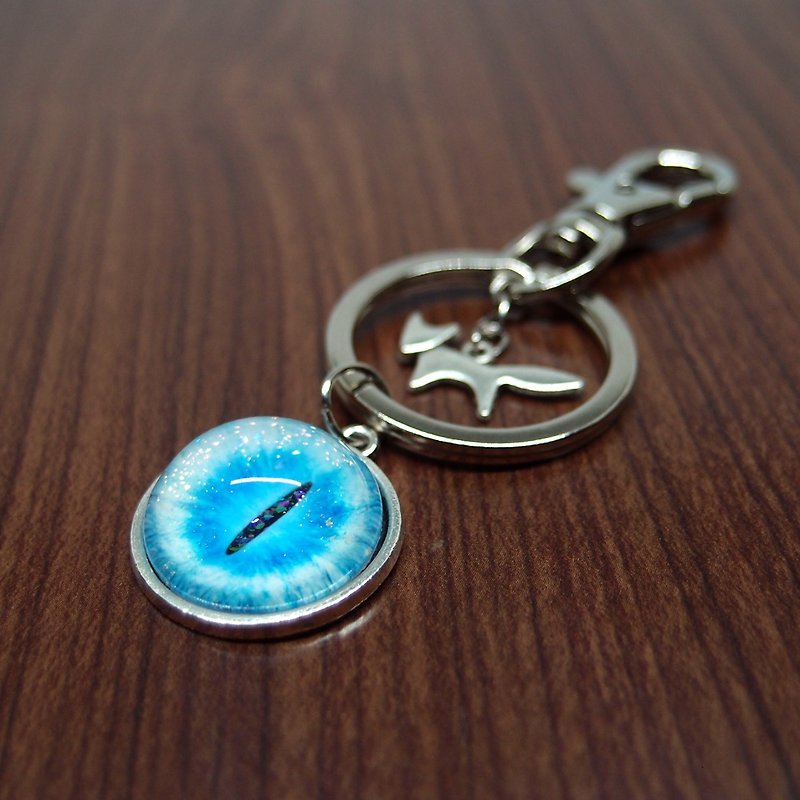 Fox Garden Handmade 20mm Cat Eye Key Ring + Fox Charm - ที่ห้อยกุญแจ - แก้ว สีน้ำเงิน