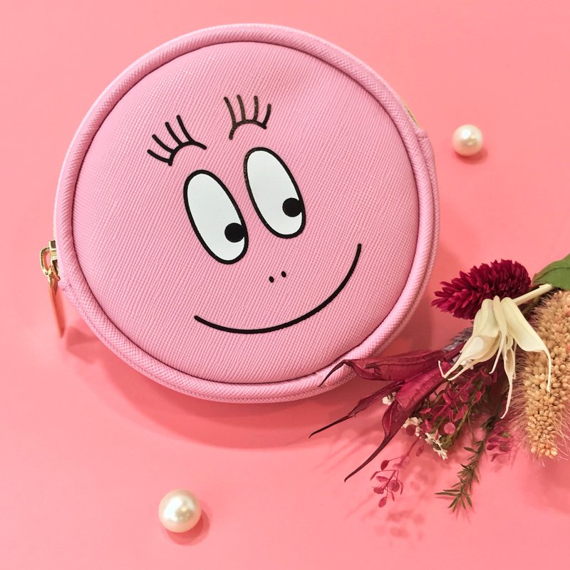 BARBAPAPA泡泡先生 - 質感皮料笑臉圓形 零錢包 小錢包 收納包 - 零錢包/小錢包 - 真皮 粉紅色