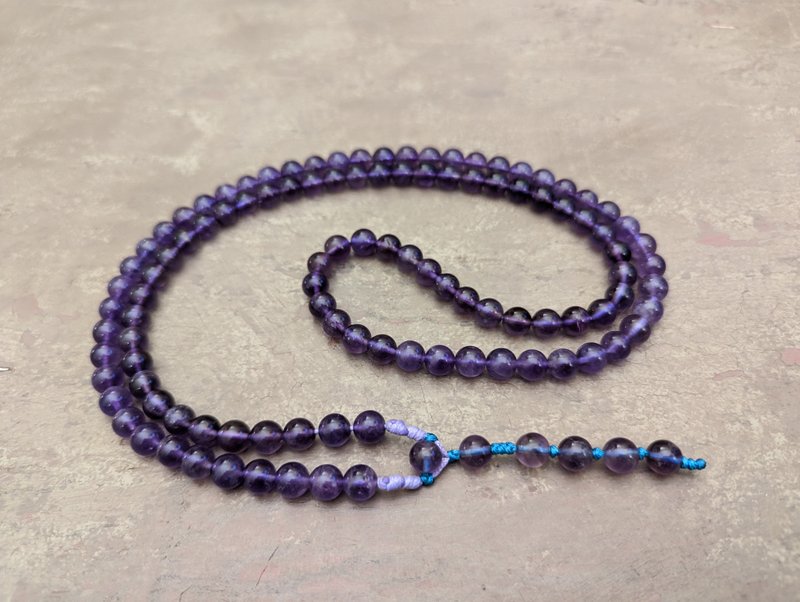 紫水晶 mala 祈禱項鍊念珠 108 顆冥想珠天然正品薰衣草寶石 - 項鍊 - 寶石 透明