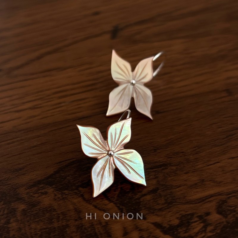 Hi Onion原創小眾設計復古花朵耳環S925銀耳鉤新中式耳夾春夏個性 - 耳環/耳夾/耳骨夾 - 其他材質 