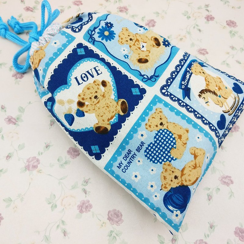 Embroider names for free. Teddy bear in love. Drawstring bag, diaper bag, clothing bag