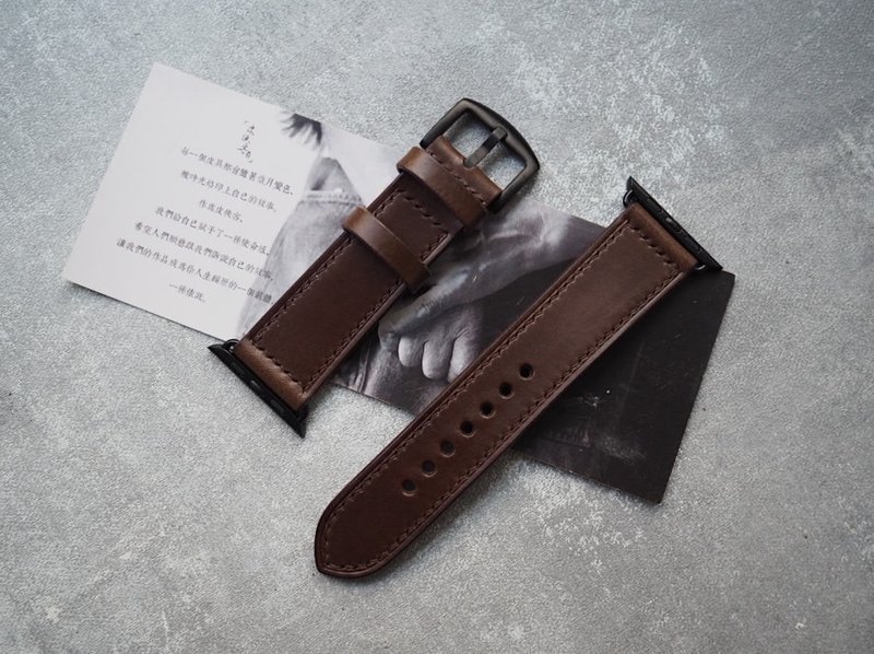 純手工牛皮微漸變蘋果Applewatch錶帶 顏色款式可客製化 可刻字 - 錶帶 - 真皮 咖啡色