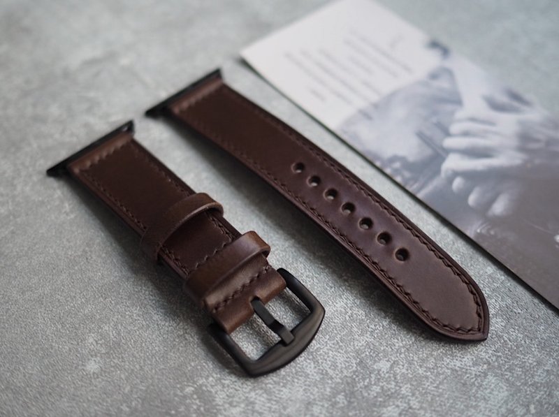 Pure Handmade Vegetable-Tanned Leather Gradient Apple Watch Strap - Customizable Color, Style, and Engraving Available - Watchbands - Genuine Leather Brown