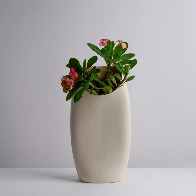 【3,co】月型口扁平花器G9 - 3款任選 - 盆栽/植栽 - 瓷 多色