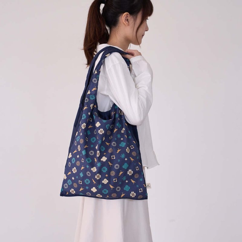 中型側揹背心袋/經典花色/沉穩藍/經典新色IV - 側背包/斜背包 - 棉．麻 藍色