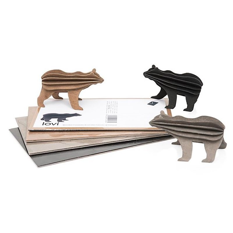 [Made in Finland] LOVI Leyi 3D Three-dimensional Puzzle Birch Postcard|Ornaments|Gifts-Black/Brown Bear (13.5cm) - Cards & Postcards - Wood Multicolor