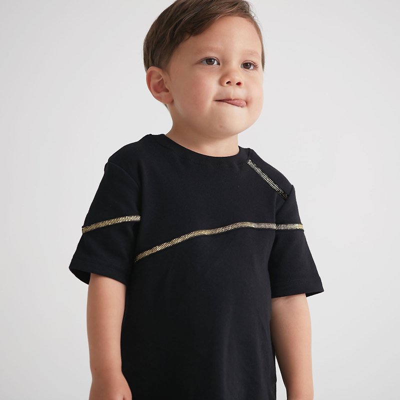 Rock-and-roll zipper T-shirt (black/white) - อื่นๆ - ผ้าฝ้าย/ผ้าลินิน สีดำ