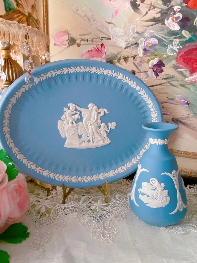 英國製Wedgwood jasper藍色碧玉浮雕希臘神話花瓶 擺件 - 花瓶/花器 - 瓷 藍色