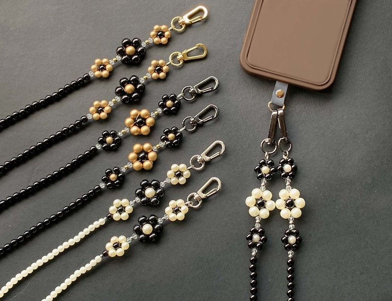 Mobile phone lanyard/strap style/three flower series- black/gold/white - Phone Accessories - Acrylic Black