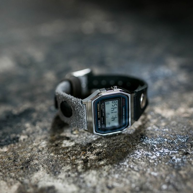 ベロアとヌメ革の2TONE腕時計 / ヴィンテージブラック - 女錶 - 真皮 黑色