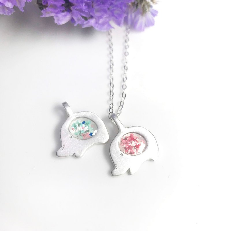 初春小象 - 純銀項鍊 乾燥花 透明感 - 項鍊 - 純銀 多色