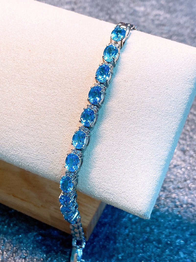 寶石 托帕石 錶鍊 手鍊 鋯石 鑲嵌 印度製 925純銀 - 手鍊/手環 - 寶石 藍色