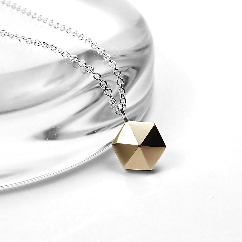 瘋狂幾何 | 極簡8mm六角金字塔黃銅+925純銀墜鍊.項鍊 - 項鍊 - 銅/黃銅 金色