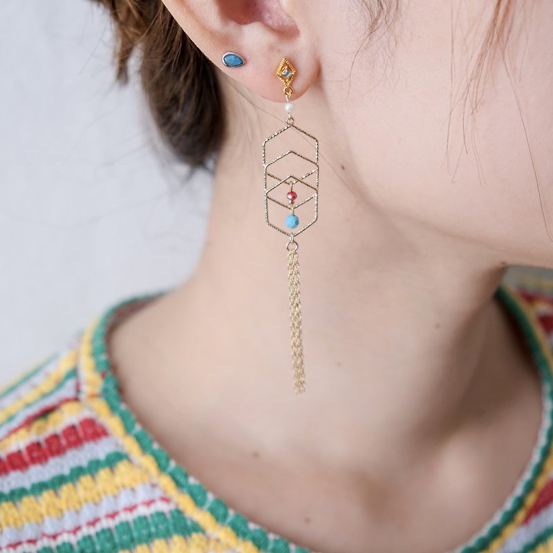Elif | Bohemian | Turkish Geometric Hexagonal Draped Tassel Earrings