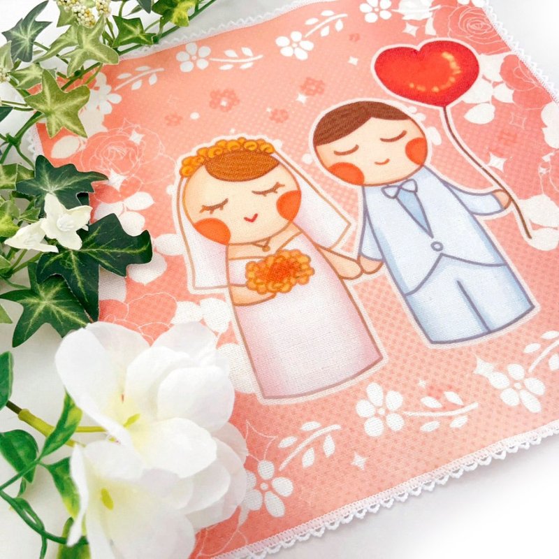 Illustrative handkerchief-We got married - ผ้าเช็ดหน้า - ผ้าฝ้าย/ผ้าลินิน สึชมพู