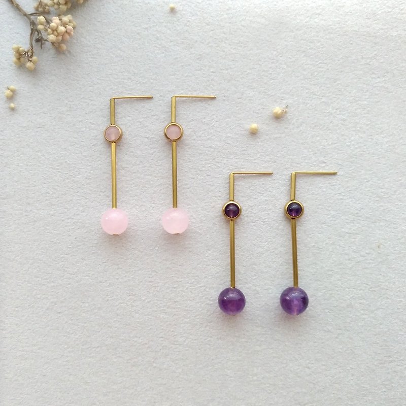 e007- Sense and Sensibility - Bronze agate / amethyst earrings - Earrings & Clip-ons - Gemstone Pink