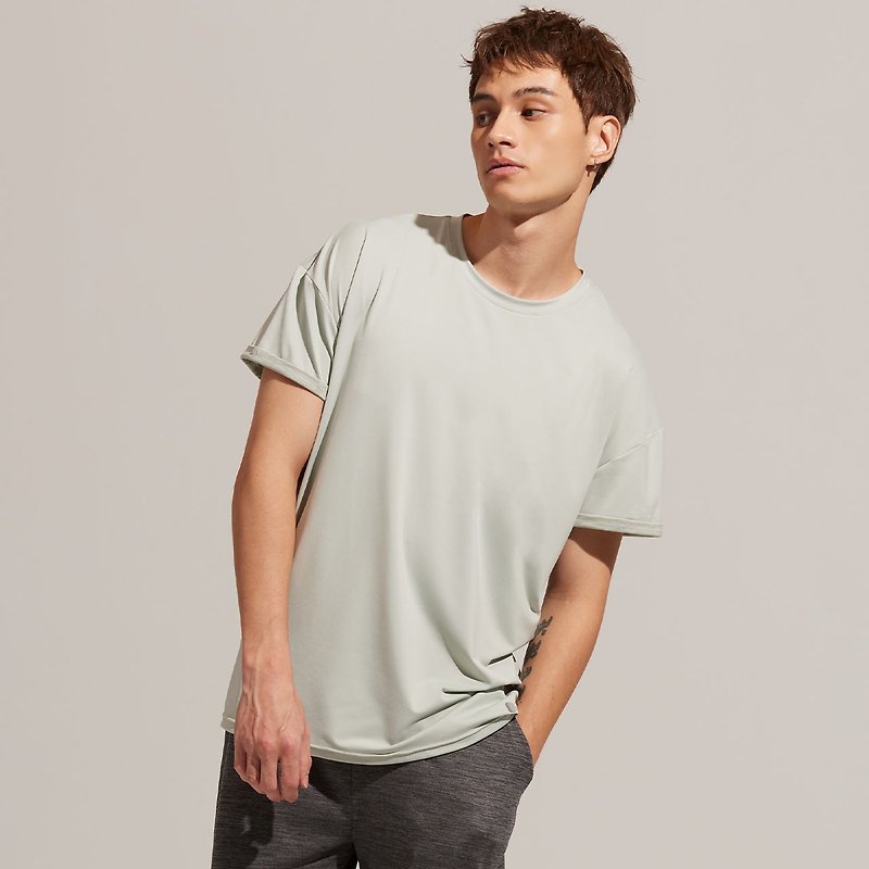 REBOOT Sleep-skin-friendly reverse pleated short-sleeved top-clear gray green - Men's T-Shirts & Tops - Polyester Green